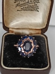 Vintage 1990-s 14 Ct Rolled Gold Sapphire Ring Size UK Q US 8- Hallmarked