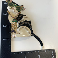 Lunch At The Ritz Cat Brooch Pendant Enamel Rhinestone Sunglasses Fish Charm Vtg