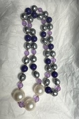 Vintage Purple Lavender Gold Faux Pearl Bead Necklace