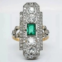 2.4Ct Art Deco Vintage Style Lab Created Emerald 14K Gold Finish Engagement Ring