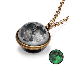 Double-Sided Galaxy Necklace – Glass Dome Pendant with Vintage Chain