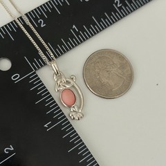 925 Sterling Silver Ireland Signed Pink Opal Shamrock Flower Necklace 18″