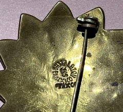 Vintage Brass JNS Taxco Mexico Sterling Silver Abalone Flower Brooch Pin Pendant