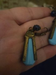 Vintage Sweet Romance Egyptian Revival Blue Goddess Glass Drop Earrings Eye…