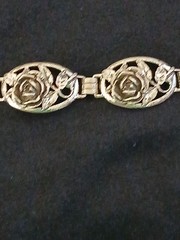 DANECRAFT Vintage Sterling Silver Floral Rose and Leaf Oval Link Bracelet RARE *