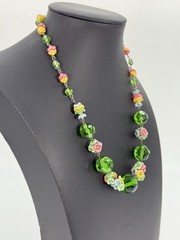 VTG Czech Glass Flower Beaded Necklace Multicolor Gold Tone It Glows Estate Find