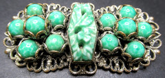 Art Deco CZECH Speckled Green Glass Beaded Antique Pin Brooch