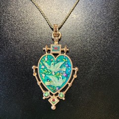 Vintage European Heart Enamel Necklace Unique Dove Inlay Retro Pendant Jewelry