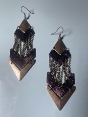 Vintage Geometric Chandelier Dangle Earrings Bronze Tone Layered Chevron Chain