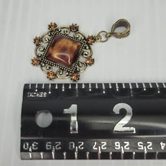 Vintage Filigree Pendant Brass Amber Brown Cabochon Victorian Style Jewelry