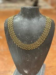 NAPIER PANTHER WATCHBAND COLLAR FLAT GOLD 16″ CHUNKY .75″ WIDE 1980S Necklace EU