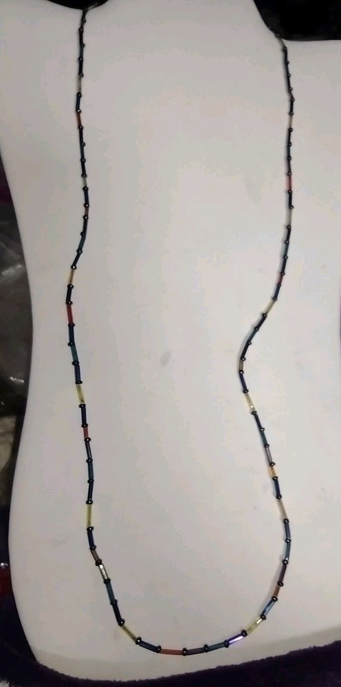 Vintage Tube Glass Bead Necklace Colorful 31″ 2.1mm Wide Beads Very Light Weight