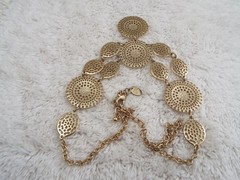 CHARMING CHARLIE Goldtone Filigree Disks Scoop Bib Necklace (A25)