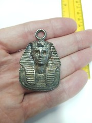 Vintage King Tut Medallion Necklace Head Large Egyptian King Tut Statue Figurine
