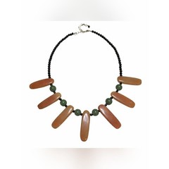 Vintage Peach Green Black Statement Necklace Bib Collar Possible Aventurine 18