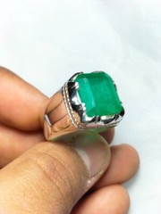 Natural Emerald Stone Baguette Cut Emerald Ring Silver 925 Ring Gift Ring