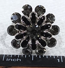 Ring Adjustable Flower Shaped Ring Black Stones plus Other Silver & Trim Vtg