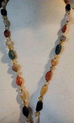 VTG Polished Gemstone Beggars Bead Necklace Agate, Aventurine, Quartz 37″ NOS