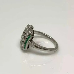 3.2Ct Art Deco Lab Created Diamond & Emerald Engagement 14K White Gold FN Ring
