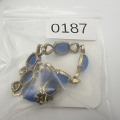 Vintage Scarab Necklace Egyptian Revival Blue Glass Gold Tone Choker 15 Inch