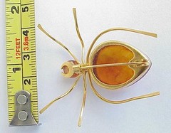 BALTIC AMBER INSECT SPIDER BROOCH GOLD JEWELRY 老琥珀 RUSSIAN USSR SOVIET PIN ORDER