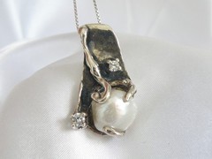 Brutalist Sterling Silver 925 Baroque Pearl Modernist Pendant Necklace