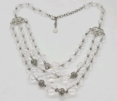 Robert Rose Art Deco Necklace Clear Acrylic Faceted Beads Layered 3 Row Couture