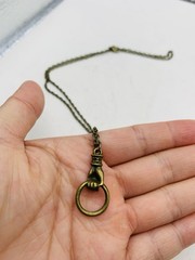 Vintage Victorian Style Hand Clasping Ring Door Knocker Bronze Tone 18” Necklace