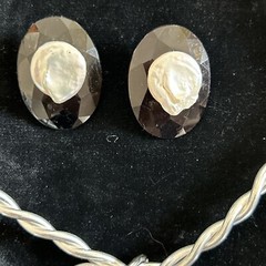 15 inch, Vintage Metal & Glass Choker Necklace & earrings Jeff Lieb Art Jewelry