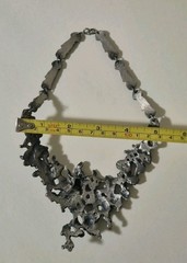 Guy Vidal large Modernist Brutalist ‘hidden bird’ silver plated pewter Necklace