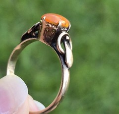 Antique 18K Yellow Gold Orange Fire Ethiopian Opal Ring Old Estate Jewelry