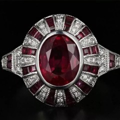2.8Ct Art Deco Style Oval Red Lab Created Ruby Engagement 14K White Gold FN Ring