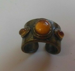 Vintage Signed N A Brass Orange Cabochon Ring Size 8