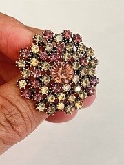 Vintage Style Rhinestone Brooch – Pink Mauve & Smoky Gray Crystal Floral Cluster