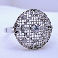 Antique Platinum Art Deco Diamond Cocktail Ring 37 Natural Diamonds Pavé Size 8