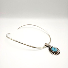 Vintage Sterling Silver Choker Turquoise Pendant Necklace 925 Ethnic Boho Jewelr