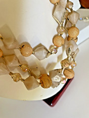 Vintage Beaded Necklace Hong Kong Gold Tone Sugared 3 Strand 20″ signed Sugar