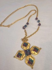 Vintage Napier Galleria Gold Tone Runway Necklace Multi Color Swarovski Crystal