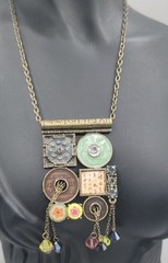 Vtg Unica Mixed Media Hippie Style Necklace 17″ Enamel Boho Dangling Crystals