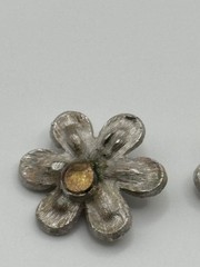 FOR REPAIR Vintage Trifari Unsigned Birthday Ribbon Flower Rhinestone Earrings