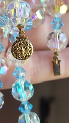 Vintage Czech 25” Necklace Crystal AB Aurora Borealis Faceted Blue Ball Glass
