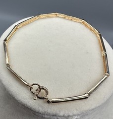925 Sterling Vermeil Bar Link Bracelet w CZ Accent Bars Minimalist Dainty Skinny