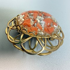 Vintage Gold Tone Confetti Lucite Brooch MCM 1950s
