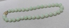 Vtg MARVELLA Faux Jade Beads Asian Character Clasp Gold Tone 15.5” Necklace