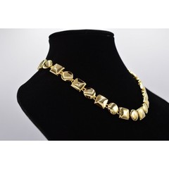 Vintage Chunky Geometric Collar Statement Necklace Shiny Gold Linked 1980s BinN