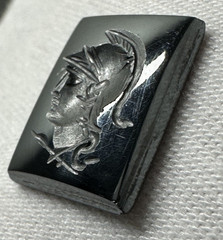 VINTAGE INTAGLIO WARRIOR ON METALLIC BLACK (HEMATITE?) LOOSE RECTANGLE N338