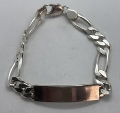 Vintage Sterling Silver ID Bracelet Engravable Figaro Chain Unisex 24.8 Gr 8”
