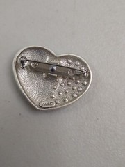 Signed AJMC Silver Tone Crystal Encouragement Love Heart Pin Brooch Broach Faith