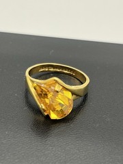 Gold plated fancy cut yellow orange stone cocktail ring size 8.25 vintage