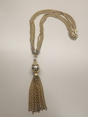Vintage Gold Tone Chunky Statement Multi Strand Chain Necklace W/ Tassle